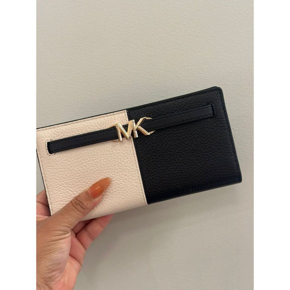 Michael Kors Reed Wallet Large Snap Leather Wallet Black Multi - Picture 2 of 7